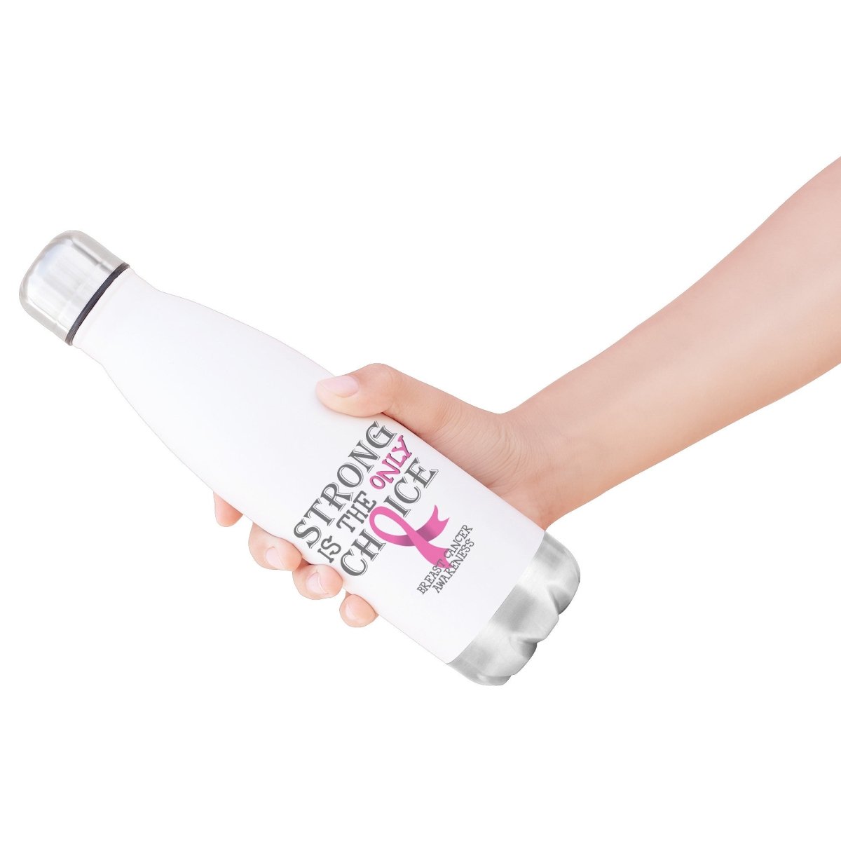 Strong is the Only Choice - Breast Cancer Awareness 20oz Insulated Water Bottle - BluSparkle