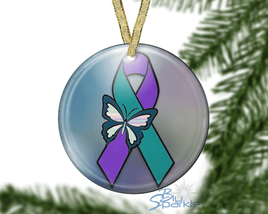 Suicide Awareness Butterfly Ribbon - Ornament - BluSparkle