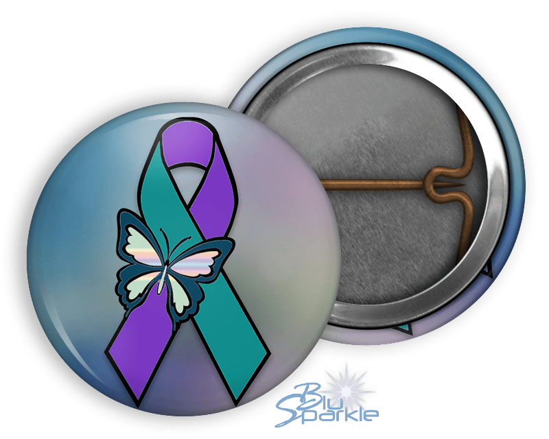 Suicide Awareness Butterfly Ribbon - Pinback Buttons - BluSparkle