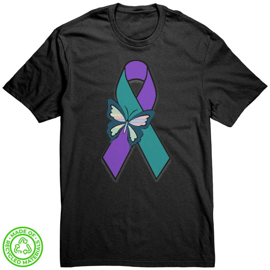 Suicide Awareness Butterfly Ribbon Recycled Fabric T-Shirt - BluSparkle