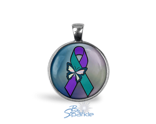 Suicide Awareness Butterfly Ribbon - Round Pendants - BluSparkle