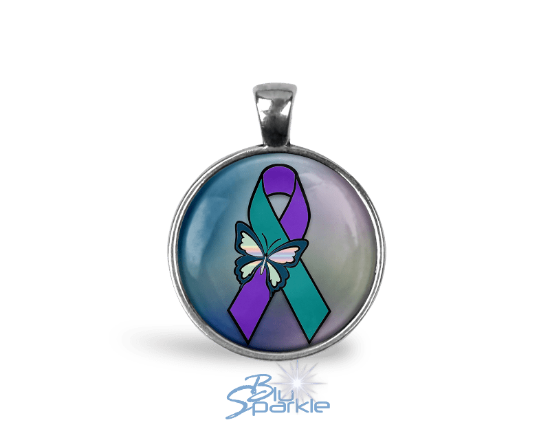 Suicide Awareness Butterfly Ribbon - Round Pendants - BluSparkle