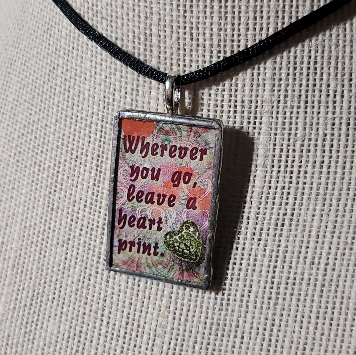 Wherever You Go Leave a Heart Print Handmade Stained - Glass Pendant - BluSparkle