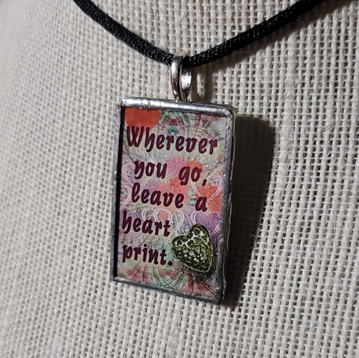 Wherever You Go Leave a Heart Print Handmade Stained - Glass Pendant - BluSparkle