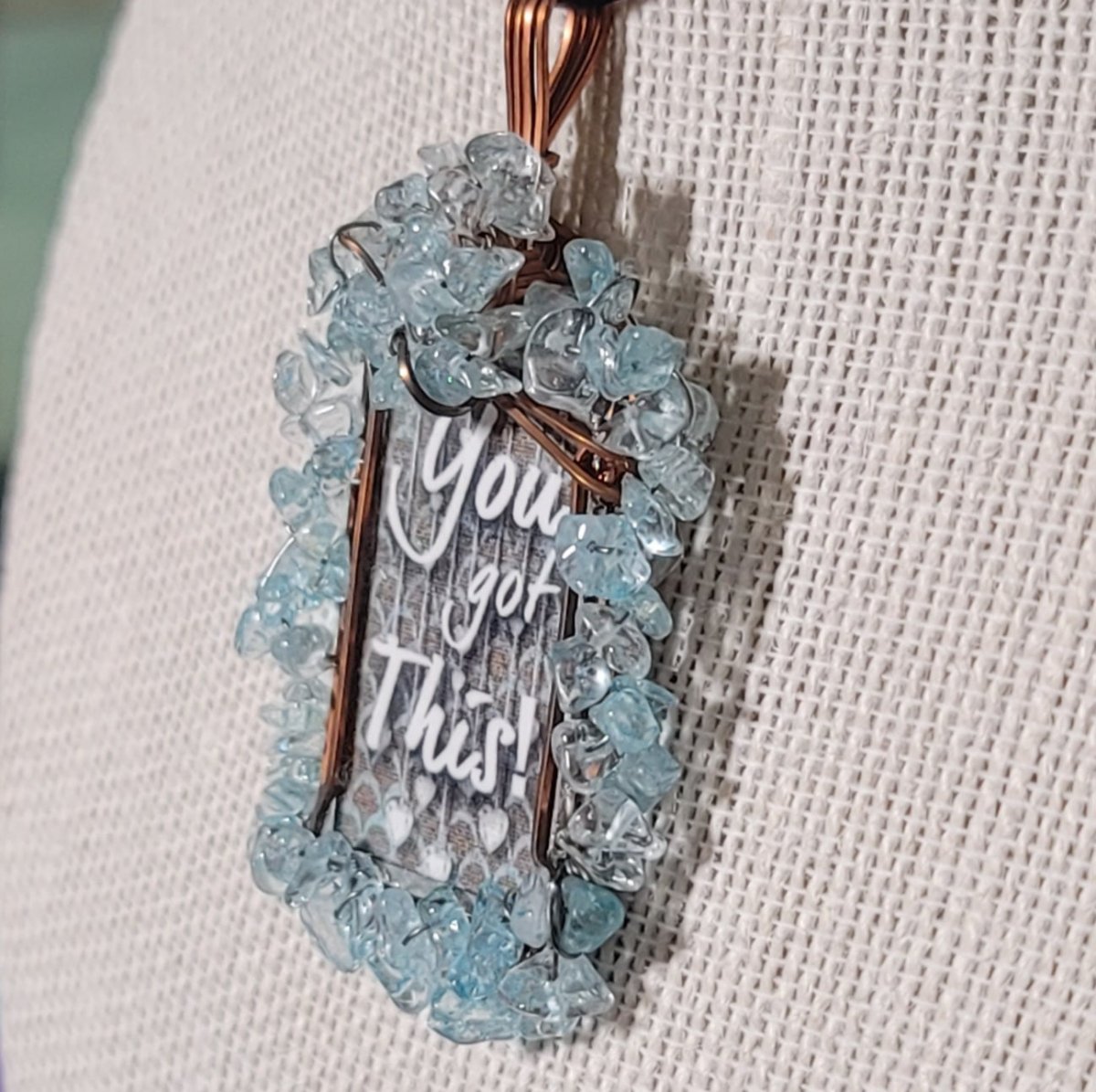 You Got This! Wire Wrapped Handmade Stained - Glass Pendant - BluSparkle