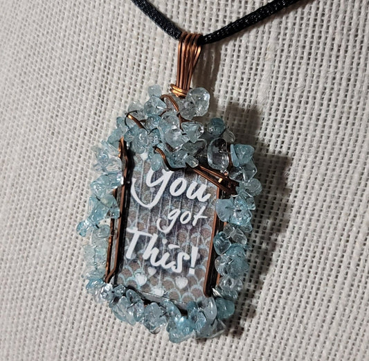 You Got This! Wire Wrapped Handmade Stained - Glass Pendant - BluSparkle