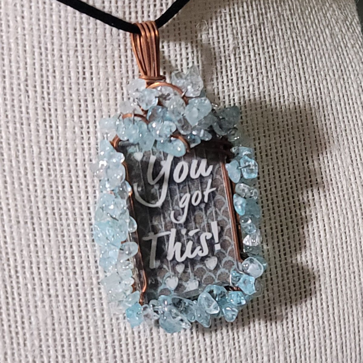 You Got This! Wire Wrapped Handmade Stained - Glass Pendant - BluSparkle